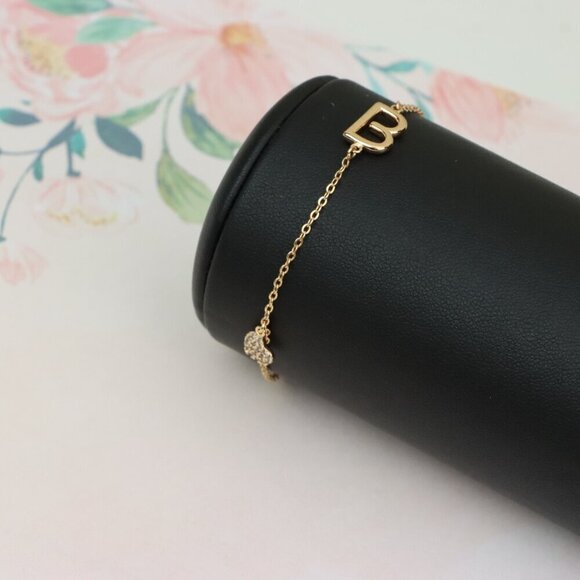 Rose Gold Bracelet with Heart Charm and Initial B Design, XPBL0650 - Picture 6 of 12